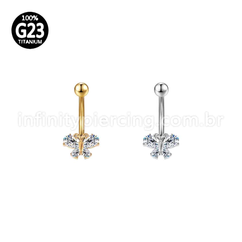 Piercing Banana Titânio Borboleta Zircônia